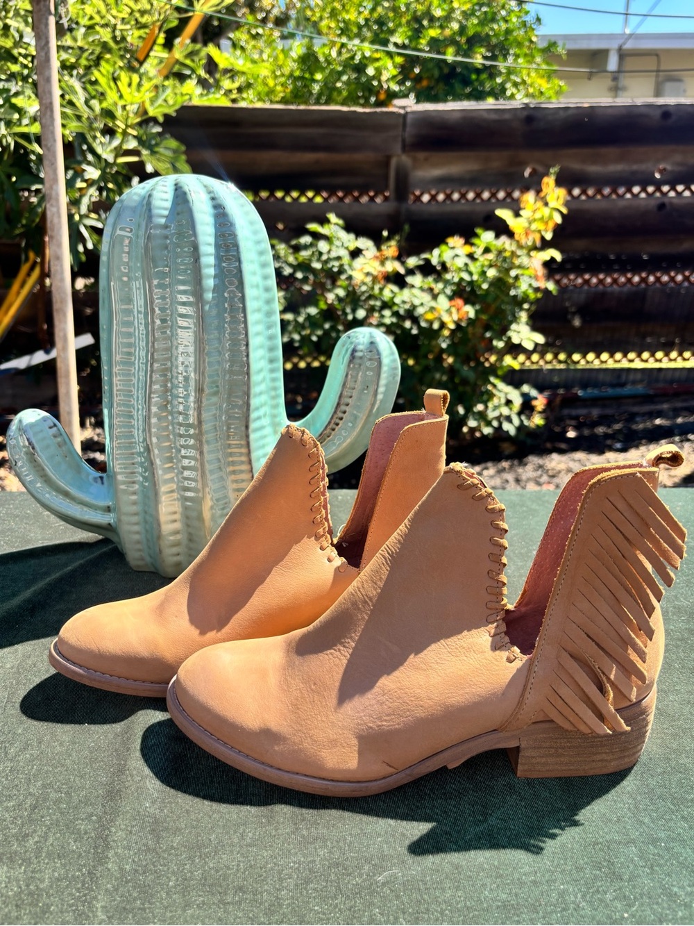 Musse & Cloud Tan Leather Fringe Chelsea Booties